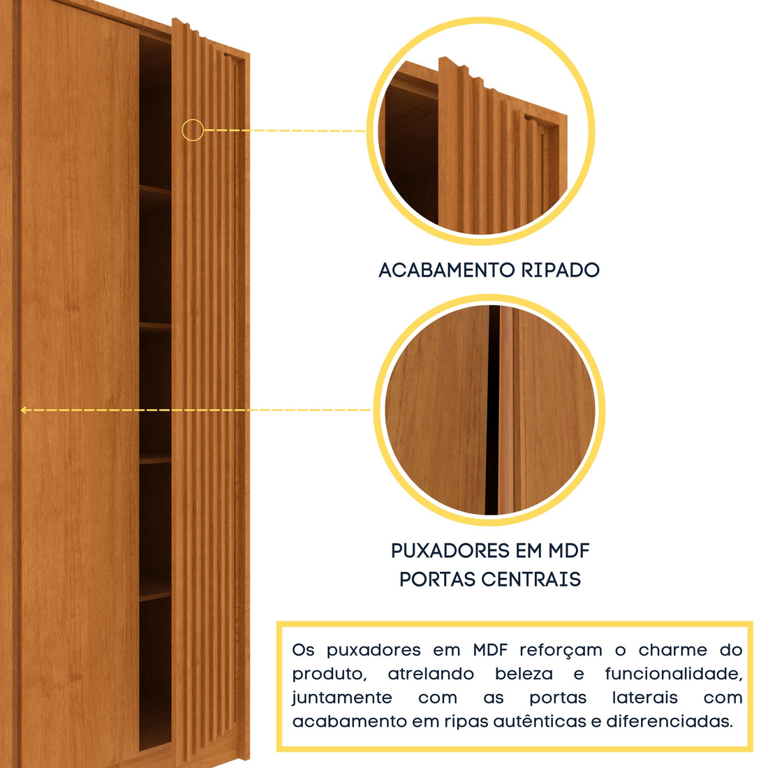 Guarda‑Roupa Casal Barcelona 6 Portas 6 Gavetas Ripado Cinamomo/Off White Guarda‑Roupa Casal Barcelona 6 Portas 6 Gavetas Ripado Cinamomo/Off White