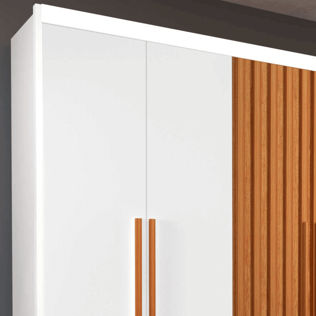 Guarda Roupa Casal Divine Plus 06 portas 100% MDF Branco/Naturalle Ripado - Bom Pastor Guarda Roupa Casal Divine Plus 06 portas 100% MDF Branco/Naturalle Ripado - Bom Pastor