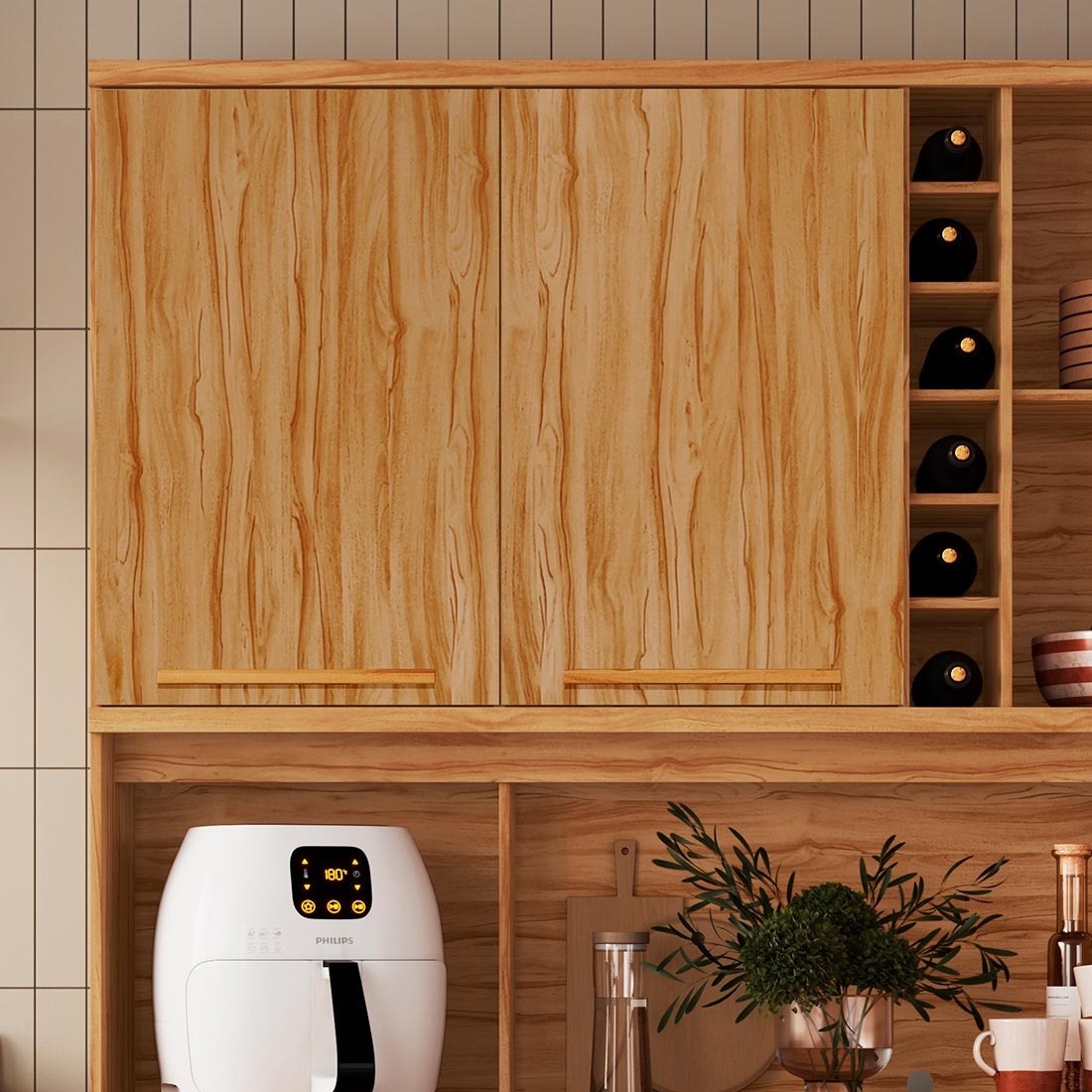 Kit de Cozinha Compacta 180 6 Portas 100% MDF Cecília Rio Doce - Amendoa/Cinza Kit de Cozinha Compacta 180 6 Portas 100% MDF Cecília Rio Doce - Amendoa/Cinza