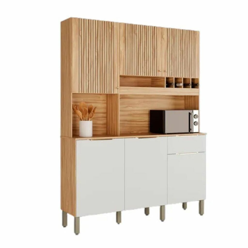 Armário de Cozinha Kit 6 Portas 1 Gaveta 100% MDF  Ronipa Moscato Amendoa/Off White Armário de Cozinha Kit 6 Portas 1 Gaveta 100% MDF  Ronipa Moscato Amendoa/Off White