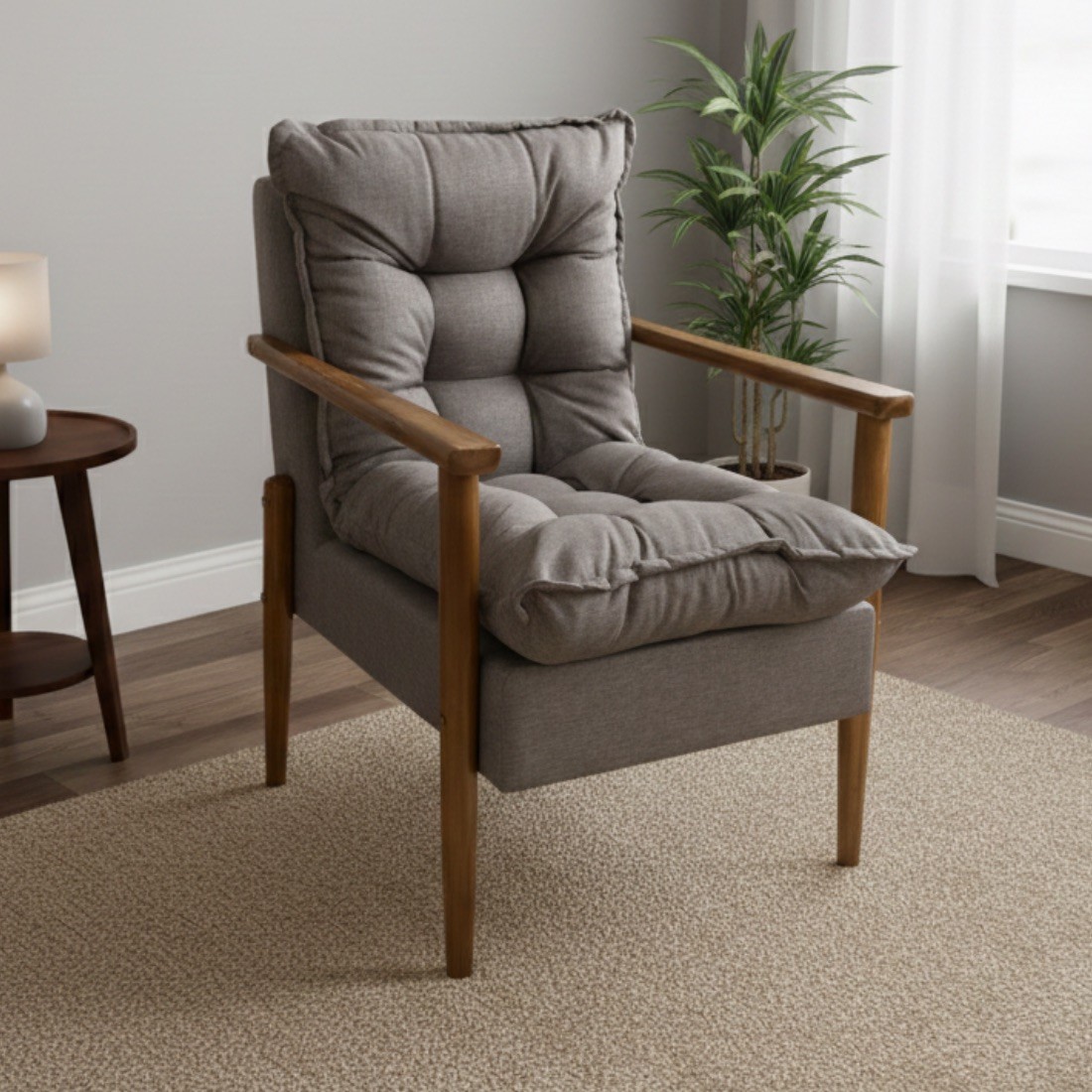 Poltrona Decorativa JF 100% Fibra Siliconada Pés em Madeira - Tecido 174 Linho Marrom