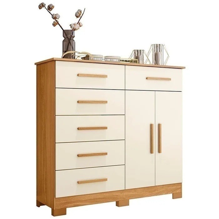 Cômoda 6 Gavetas 2 Portas New Xangai Carvalho Grife/Off White - Albatroz Cômoda 6 Gavetas 2 Portas New Xangai Carvalho Grife/Off White - Albatroz