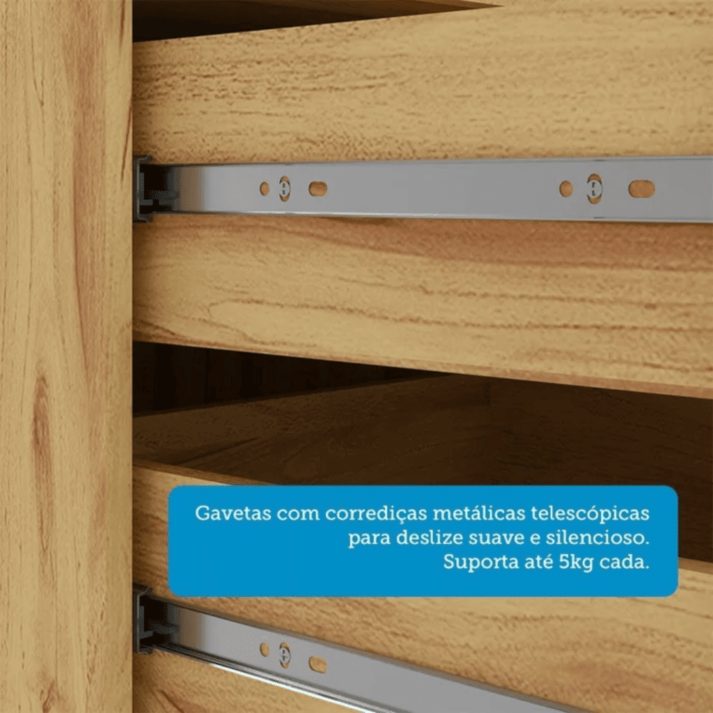 Balcão de Cozinha com Tampo 3 Portas 2 Gavetas em MDF Ronipa Chardonnay Amendoa/Off White Balcão de Cozinha com Tampo 3 Portas 2 Gavetas em MDF Ronipa Chardonnay Amendoa/Off White