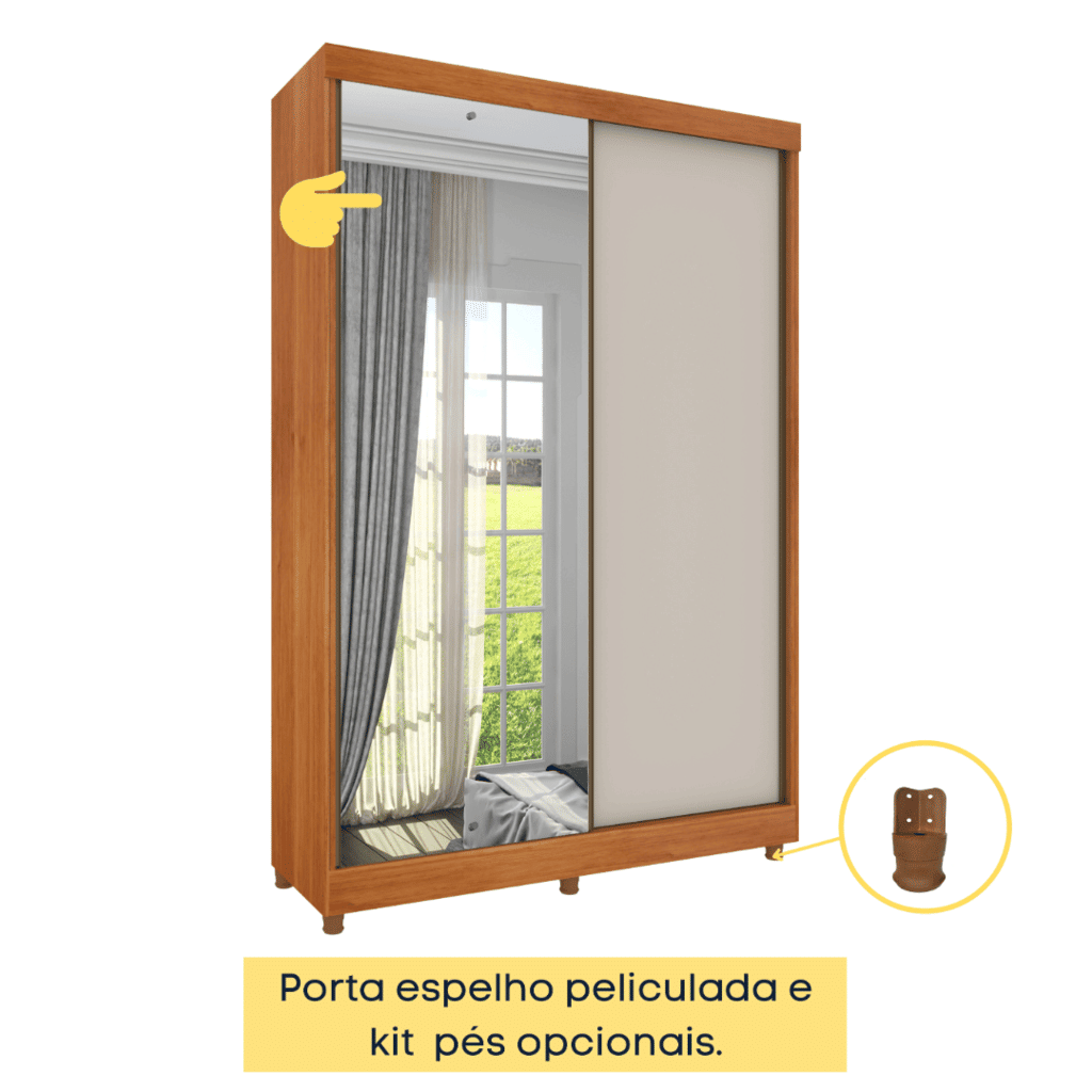 Guarda-Roupa Casal Com Espelho 2 Portas de Correr Tcil Móveis Roma Cinamomo/Off White Guarda-Roupa Casal Com Espelho 2 Portas de Correr Tcil Móveis Roma Cinamomo/Off White