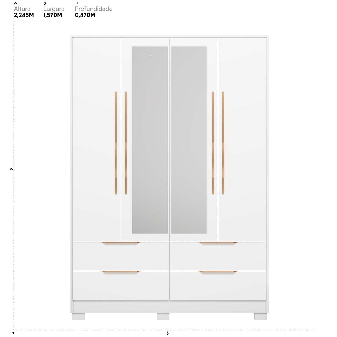 Guarda-roupa Casal Domo 4 Portas com Espelho 157cm Demóbile - Branco