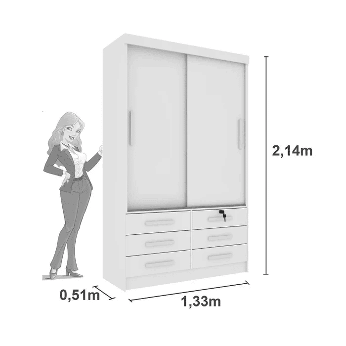 Guarda-Roupa Solteiro 2 Portas 6 Gavetas Tcil Móveis Chicago Branco Guarda-Roupa Solteiro 2 Portas 6 Gavetas Tcil Móveis Chicago Branco