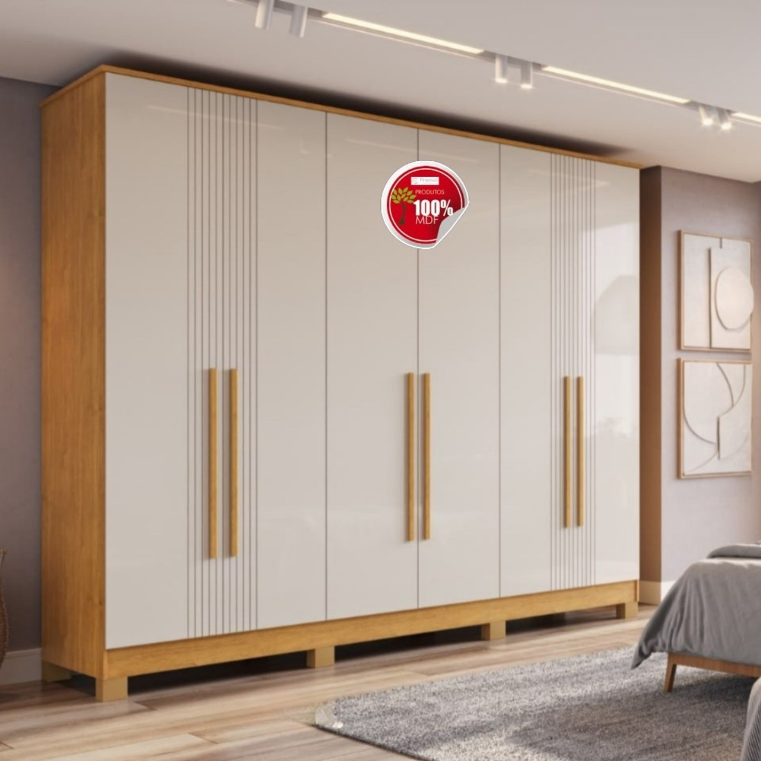 Guarda-roupa Modena 6 Portas 220cm 100% Chf Moveis - Cinamomo/Off White