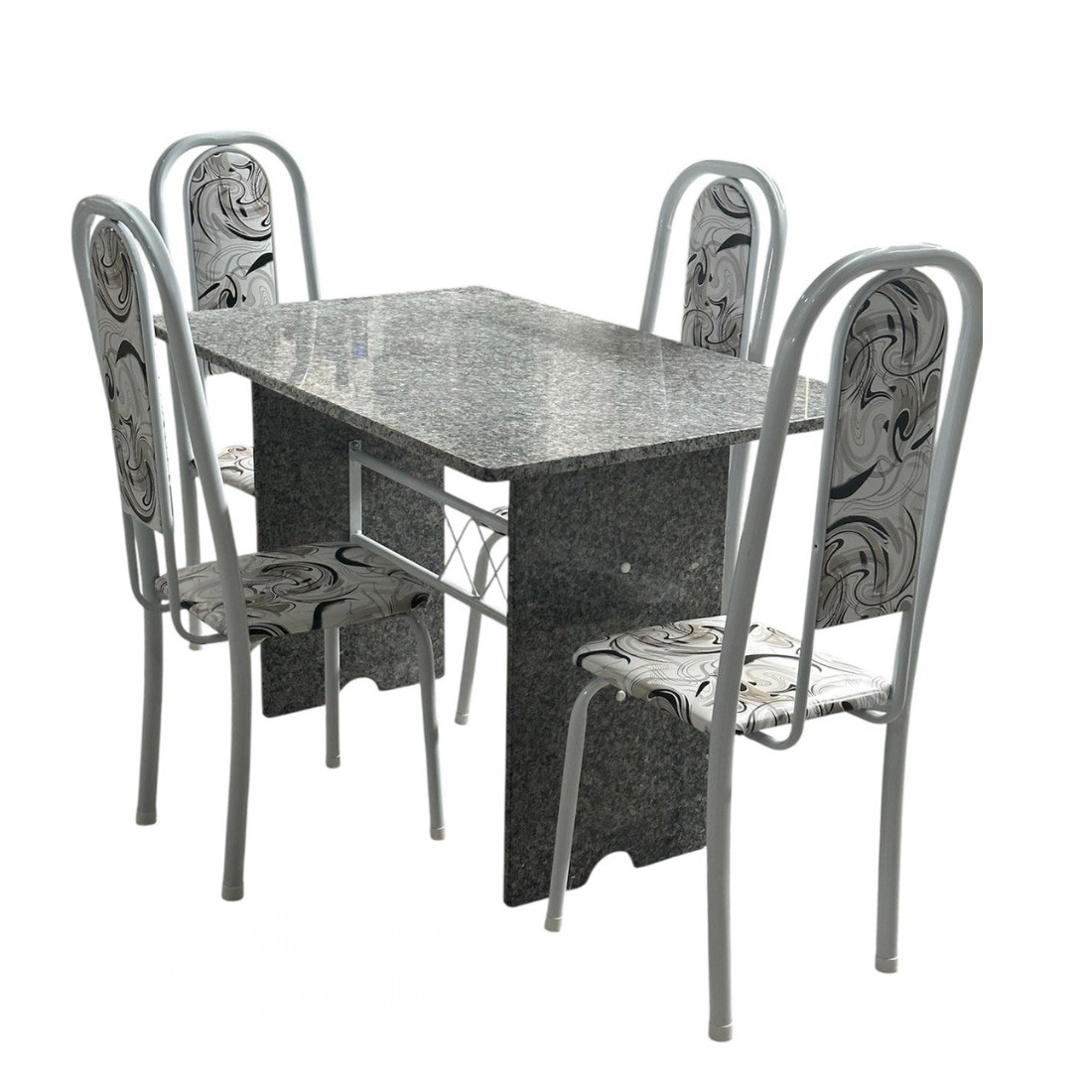Conjunto Mesa 4 Cadeiras Tubular Lavínea 120x75cm - Branca - Tampo e Pés em Granito