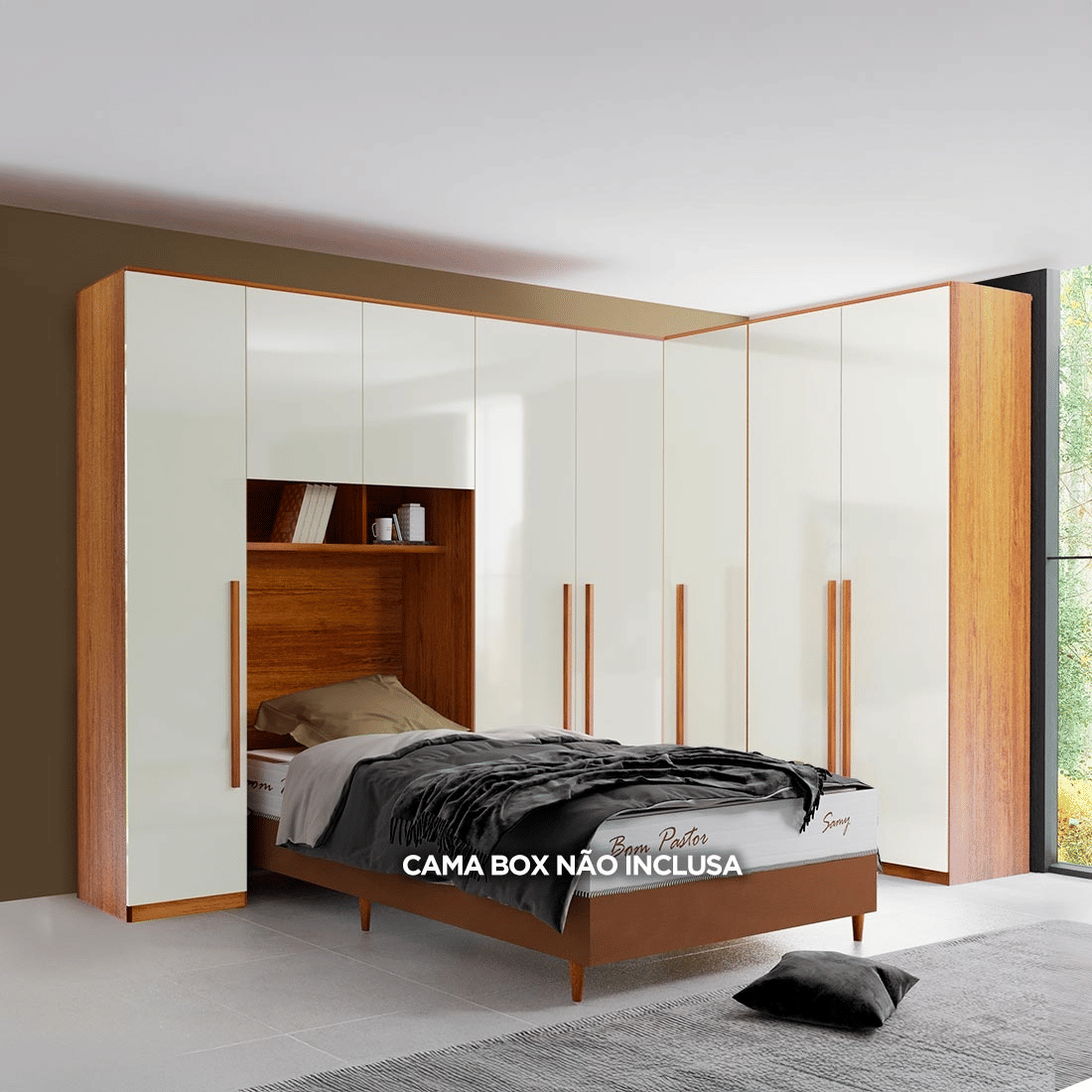 Guarda-Roupa Solteiro Modulado Tivoli 5 Peças 100% MDF, Natural/Bege - Bom Pastor Guarda-Roupa Solteiro Modulado Tivoli 5 Peças 100% MDF, Natural/Bege - Bom Pastor