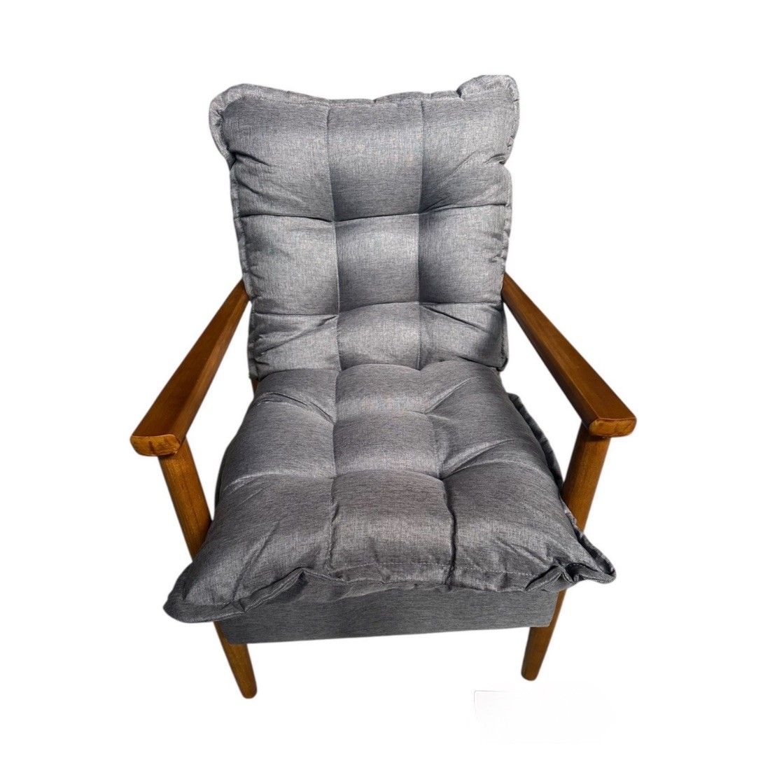 Poltrona Decorativa JF em 100% Fibra Siliconada Pés em Madeira - Tecido 173 Linho Cinza