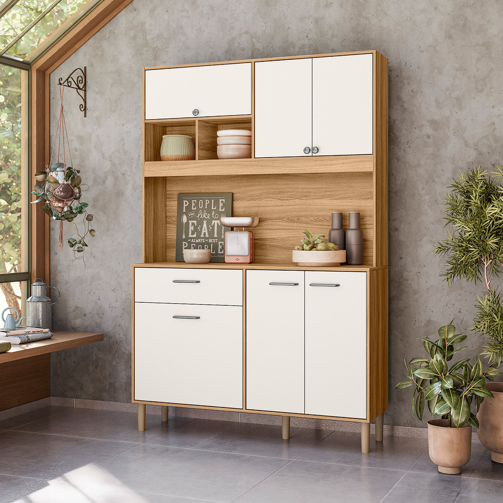 Kit Cozinha Nicioli Erva Doce 120cm 6 Portas 1 Gaveta Ipê Off White Cristal Kit Cozinha Nicioli Erva Doce 120cm 6 Portas 1 Gaveta Ipê Off White Cristal