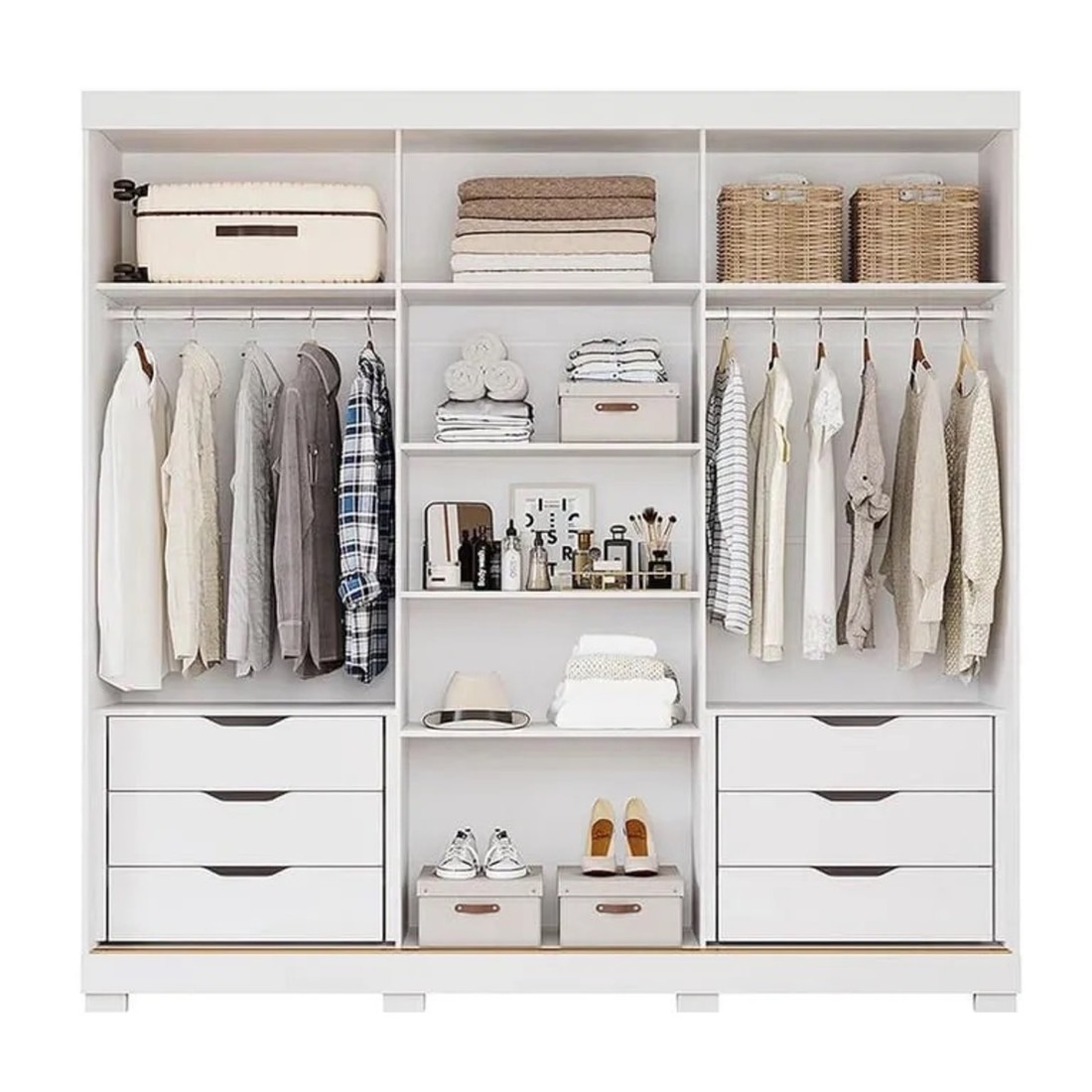 Guarda-Roupa 100% MDF 3 Portas de Correr 6 Gavetas Cecília Slide Panan - Branco com Espelho Guarda-Roupa 100% MDF 3 Portas de Correr 6 Gavetas Cecília Slide Panan - Branco com Espelho