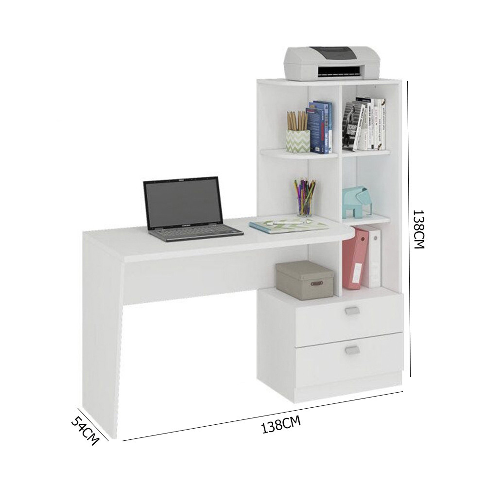 Escrivaninha/Mesa de Computador 2 Gavetas com Prateleiras Permobili Elisa Branco Escrivaninha/Mesa de Computador 2 Gavetas com Prateleiras Permobili Elisa Branco