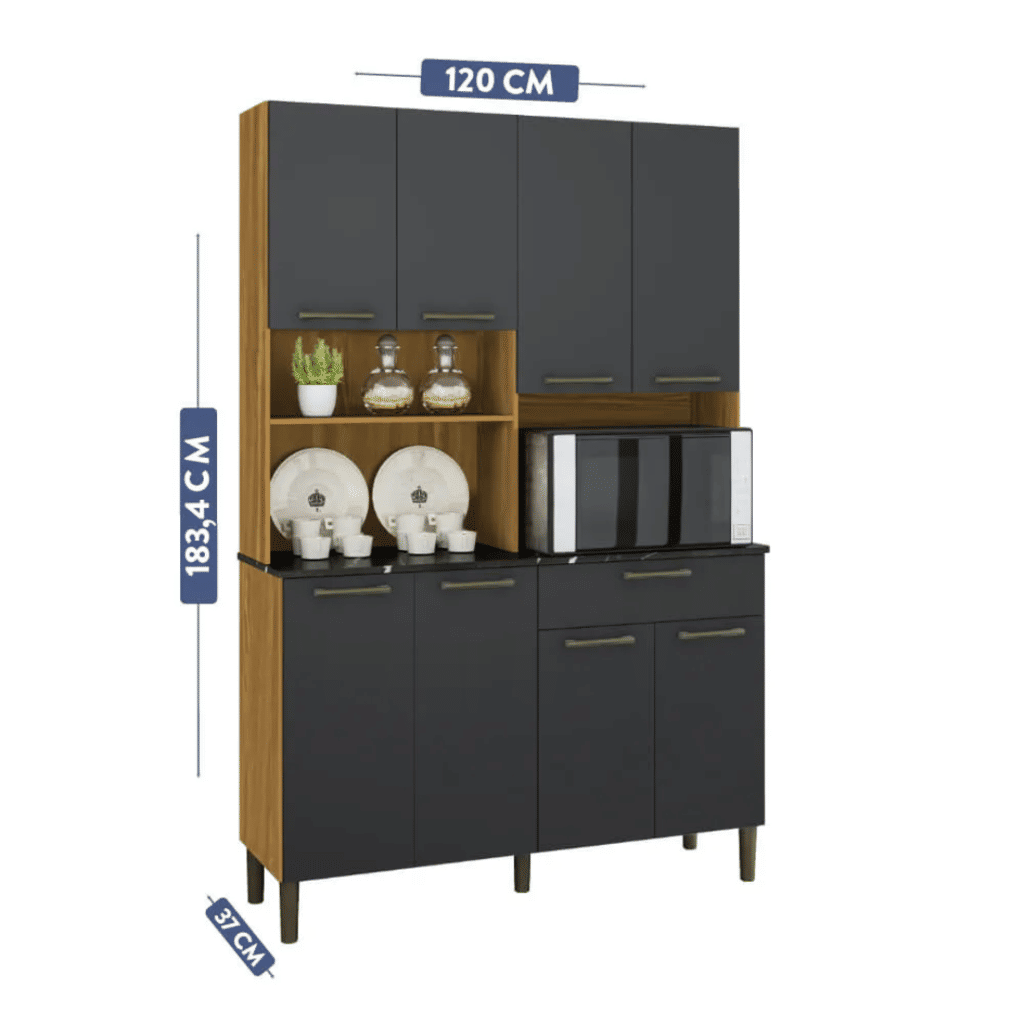 Armário de Cozinha Kit 8 Portas 1 Gaveta em MDF Ronipa Tannat Amendoa/Chumbo Armário de Cozinha Kit 8 Portas 1 Gaveta em MDF Ronipa Tannat Amendoa/Chumbo