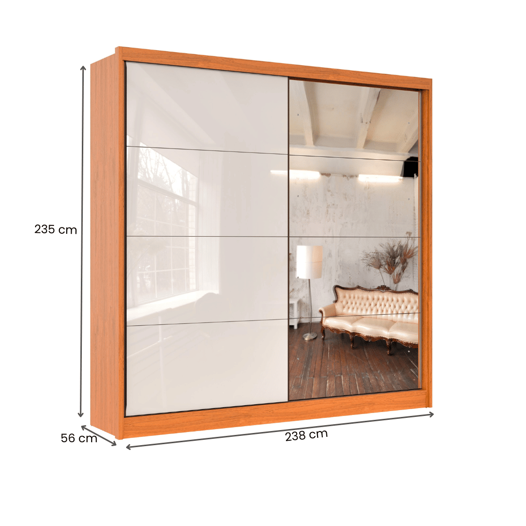 Guarda-Roupa 2 Portas de Correr 4 Gavetas Robel Studio 100% MDF Cinamomo/Off White Guarda-Roupa 2 Portas de Correr 4 Gavetas Robel Studio 100% MDF Cinamomo/Off White