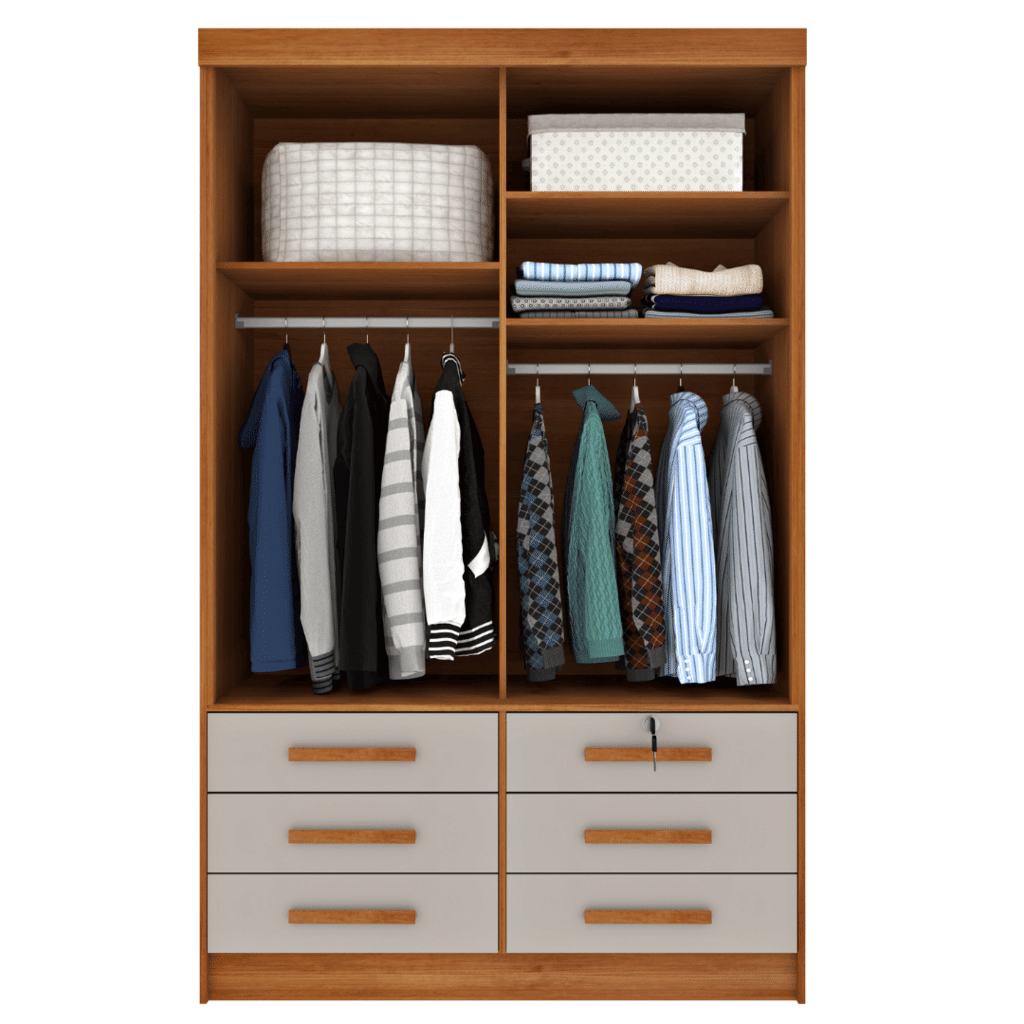 Guarda-Roupa Solteiro 2 Portas 6 Gavetas Tcil Móveis Chicago Cinamomo/Off White Guarda-Roupa Solteiro 2 Portas 6 Gavetas Tcil Móveis Chicago Cinamomo/Off White