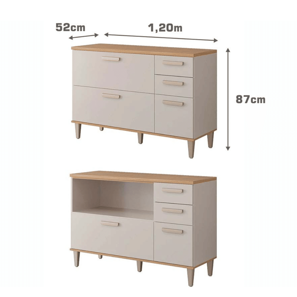 Balcão de Cozinha Bella Com 4 Gavetas e 1 Porta Basculante c/Tampo 120 cm Off White/Freijo - MGM Balcão de Cozinha Bella Com 4 Gavetas e 1 Porta Basculante c/Tampo 120 cm Off White/Freijo - MGM