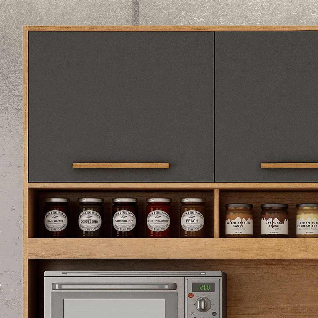 Armário de Cozinha Kit 7 Portas 2 Gavetas Valdemóveis Fortaleza Cinamomo/Grafite Armário de Cozinha Kit 7 Portas 2 Gavetas Valdemóveis Fortaleza Cinamomo/Grafite