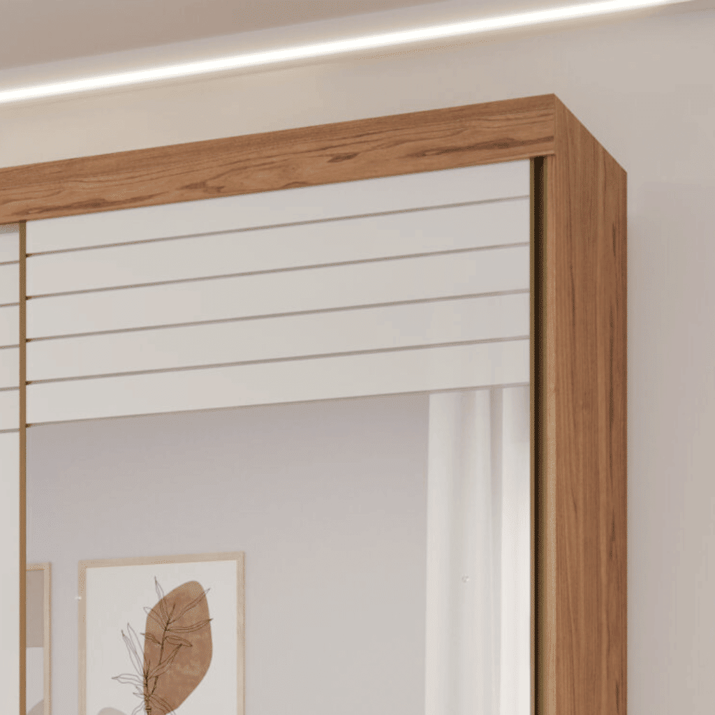 Guarda-Roupa Casal Com Espelho 2 Portas de Correr em MDF Panan Móveis Luana Cinamomo/Off White Guarda-Roupa Casal Com Espelho 2 Portas de Correr em MDF Panan Móveis Luana Cinamomo/Off White