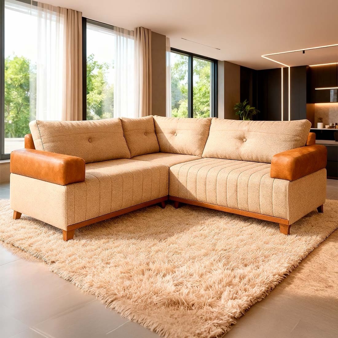 Sofá de Canto Sienna Plus 2 Lugares 177cm Bom Pastor - Bege