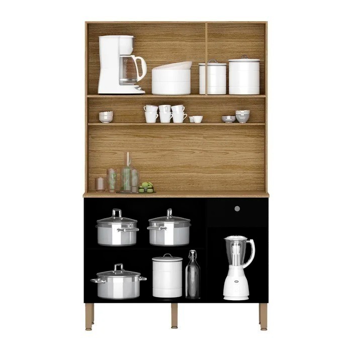 Armário de Cozinha Kit 6 Portas Style Frisado Freijó/Nero - Kits Paraná Armário de Cozinha Kit 6 Portas Style Frisado Freijó/Nero - Kits Paraná