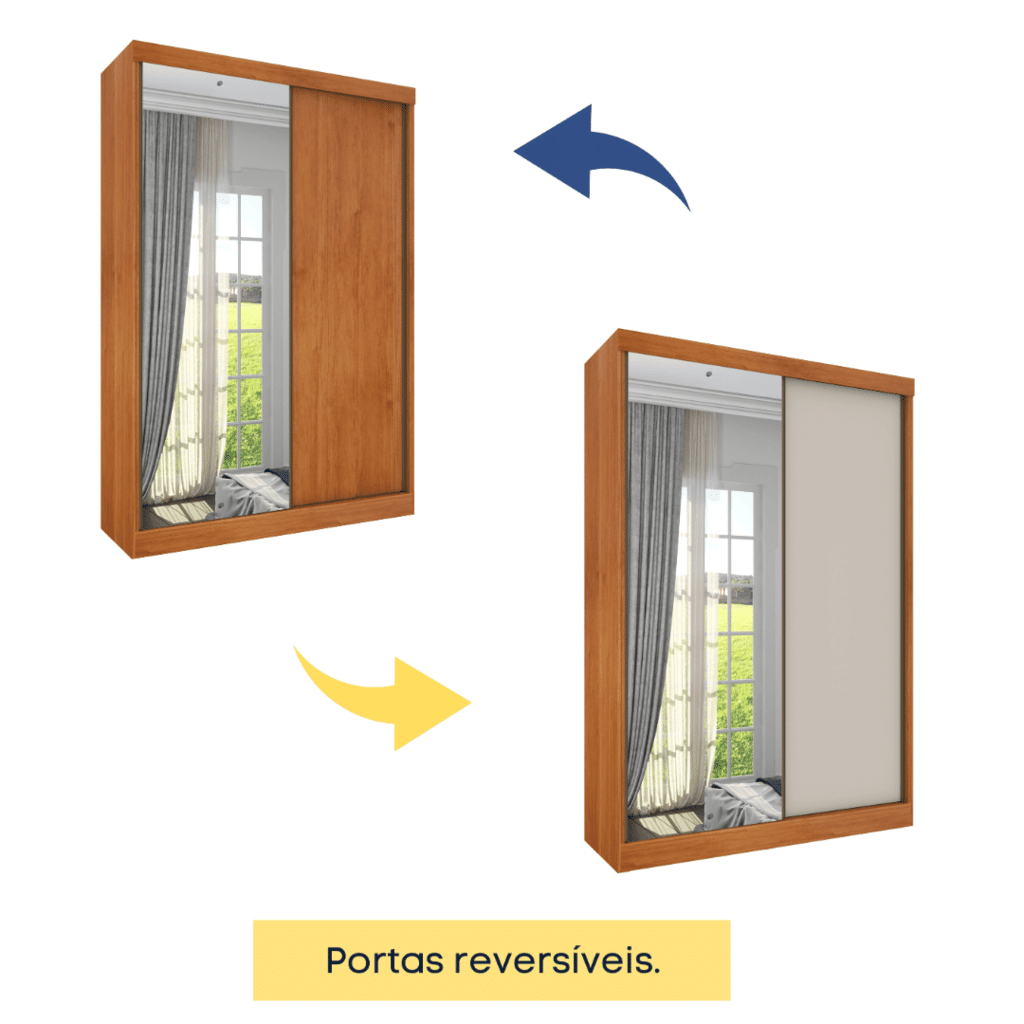 Guarda-Roupa Casal Com Espelho 2 Portas de Correr Tcil Móveis Roma Cinamomo/Off White Guarda-Roupa Casal Com Espelho 2 Portas de Correr Tcil Móveis Roma Cinamomo/Off White