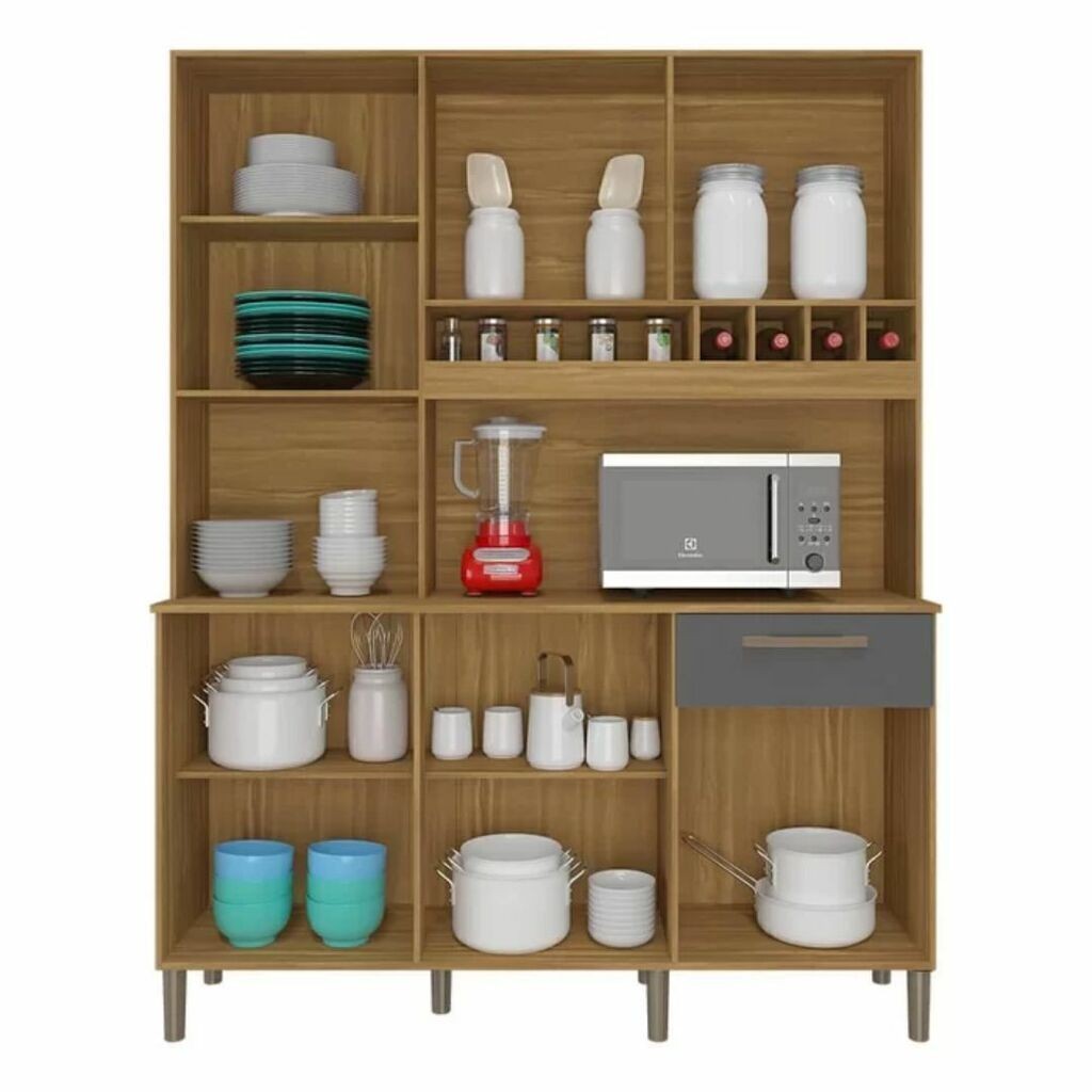 Armário de Cozinha em MDF Kit 6 Portas 1 Gaveta Ronipa Pinot Amendoa/Chumbo Armário de Cozinha em MDF Kit 6 Portas 1 Gaveta Ronipa Pinot Amendoa/Chumbo
