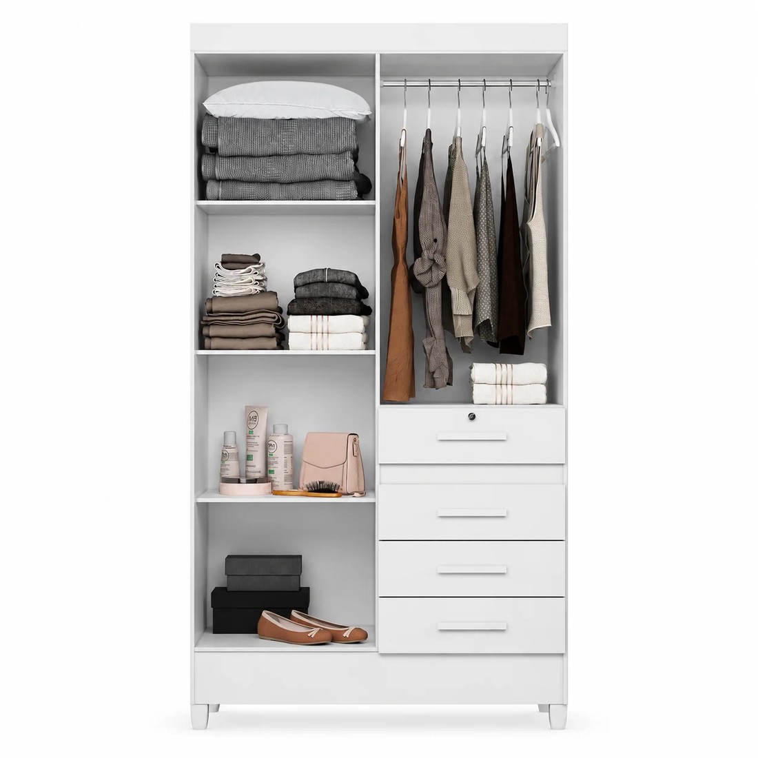 Guarda-roupa Solteiro Sobral 4 Portas 4 Gavetas com Chave Moval - Branco