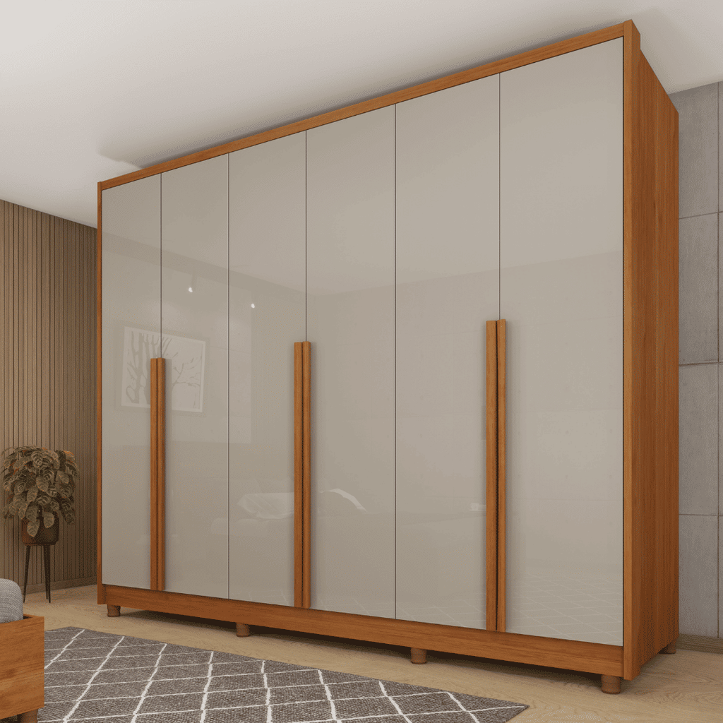 Guarda-Roupa Casal em MDF 6 Portas Tcil Móveis Realeza C/ Pés Cinamomo/Off White Guarda-Roupa Casal em MDF 6 Portas Tcil Móveis Realeza C/ Pés Cinamomo/Off White