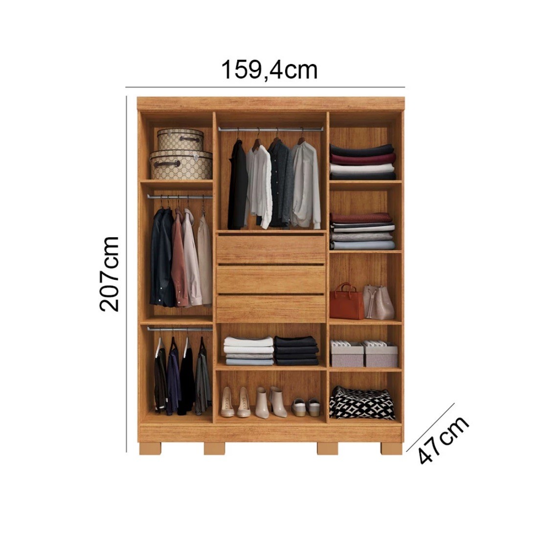 Guarda-roupa Casal Domus 4 Portas de Abrir e 3 Gavetas Rud Rack - Cedro/Areia