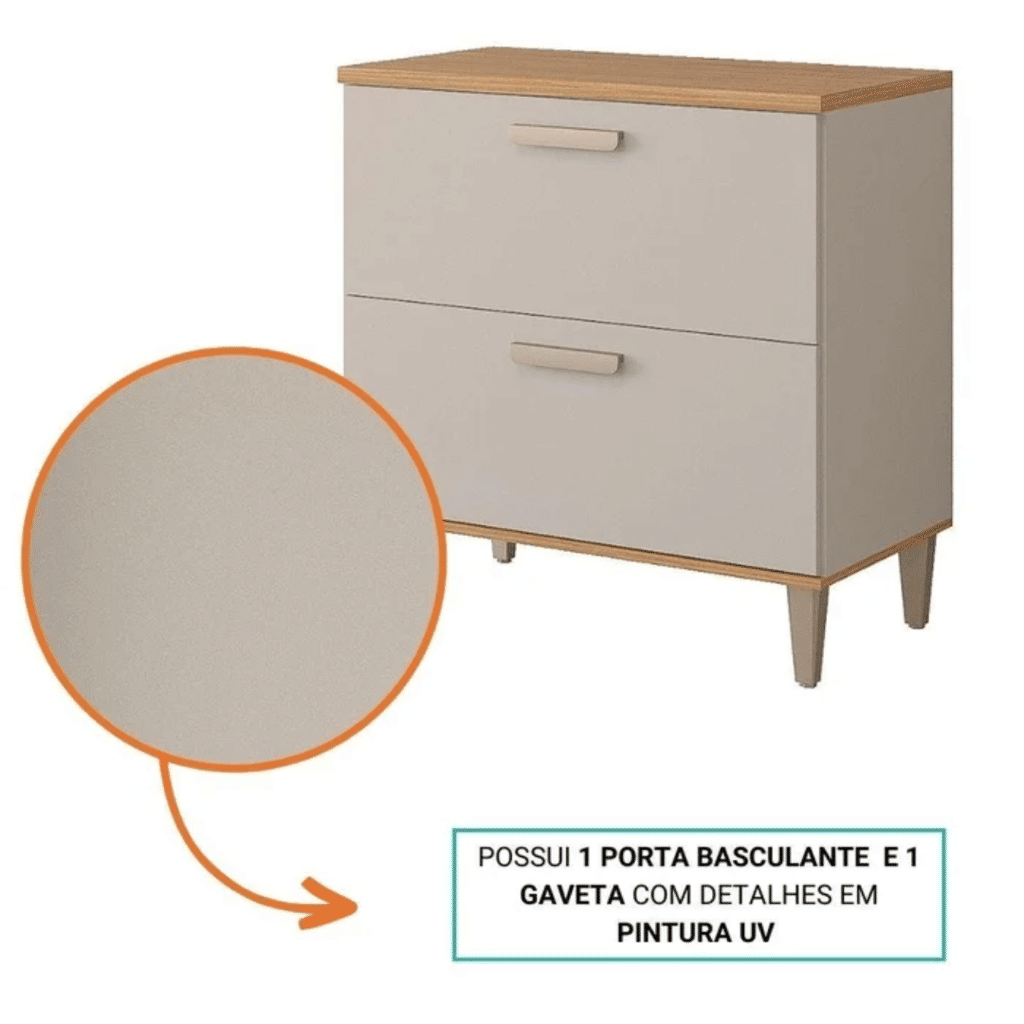 Balcão de Cozinha Bella Com 1 Gaveta e 1 Porta Basculante c/Tampo 80 cm Off White/Freijo - MGM Balcão de Cozinha Bella Com 1 Gaveta e 1 Porta Basculante c/Tampo 80 cm Off White/Freijo - MGM