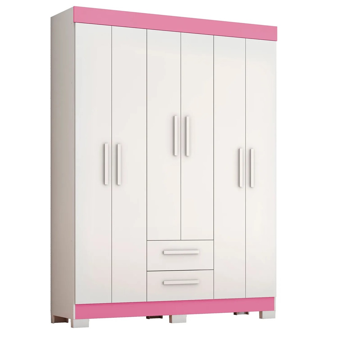 Guarda-Roupa Solteiro 6 Portas 2 Gavetas NT 6015 Notável - Branco/Rosa Flex Guarda-Roupa Solteiro 6 Portas 2 Gavetas NT 6015 Notável - Branco/Rosa Flex