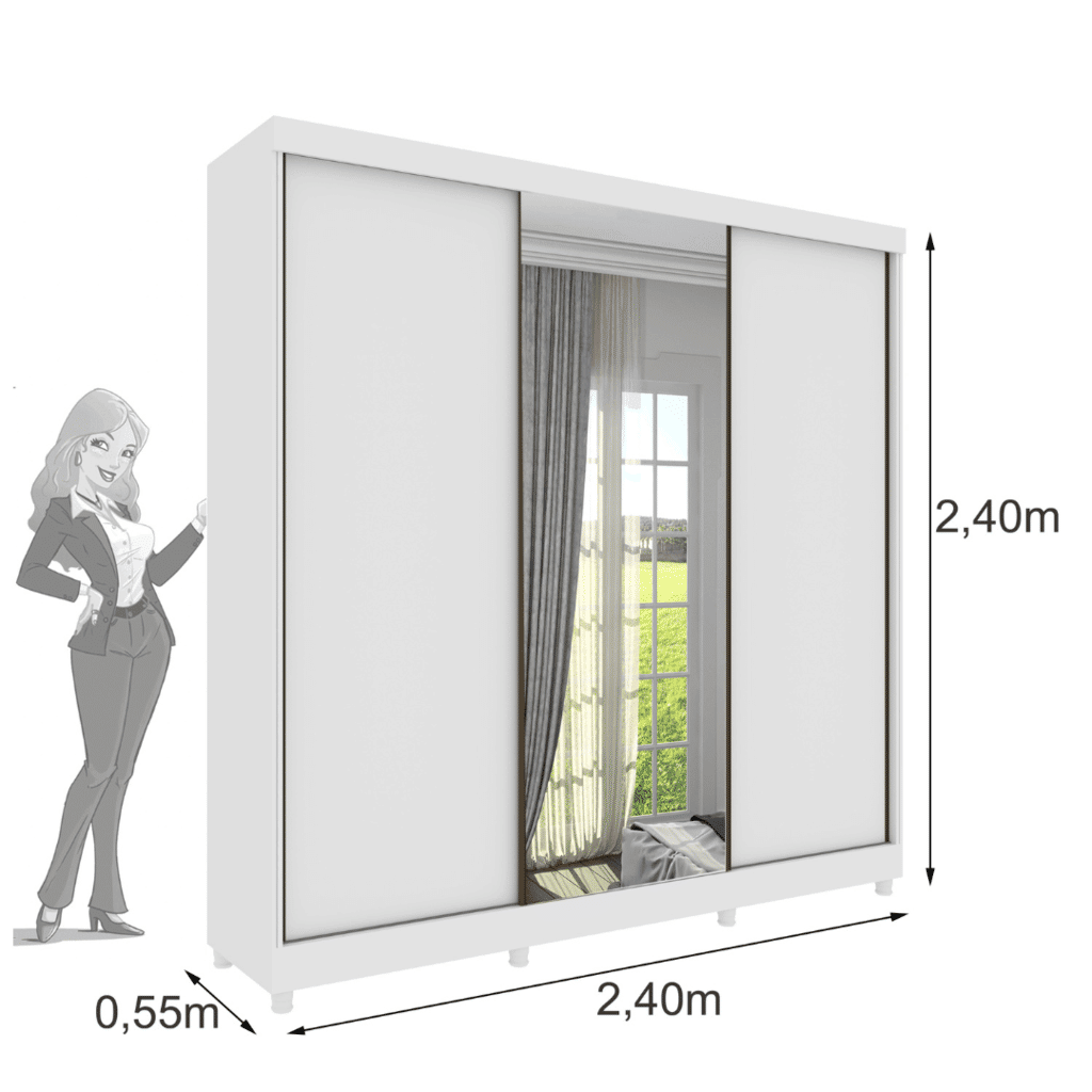 Guarda-Roupa Casal Com Espelho 3 Portas de Correr Tcil Móveis Dacar Branco Guarda-Roupa Casal Com Espelho 3 Portas de Correr Tcil Móveis Dacar Branco