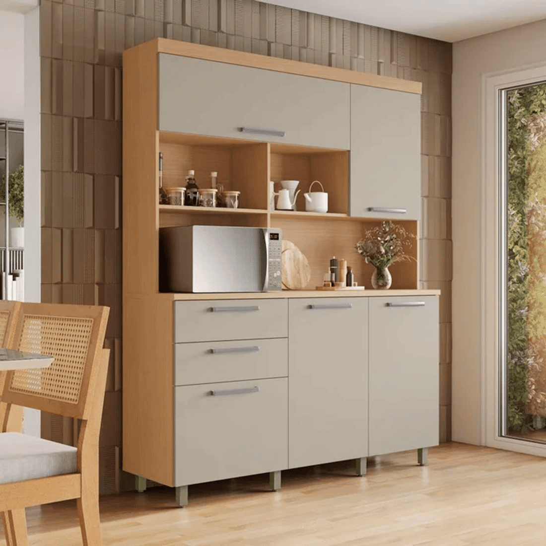 Kit Cozinha Compacta Nesher Nobreza 5 Portas 2 Gavetas 160cm – Carvalho/Greige Kit Cozinha Compacta Nesher Nobreza 5 Portas 2 Gavetas 160cm – Carvalho/Greige