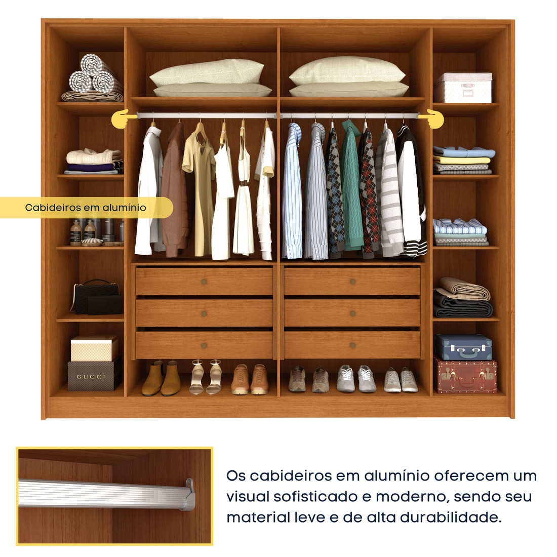 Guarda‑Roupa Casal Barcelona 6 Portas 6 Gavetas Ripado Cinamomo/Off White Guarda‑Roupa Casal Barcelona 6 Portas 6 Gavetas Ripado Cinamomo/Off White