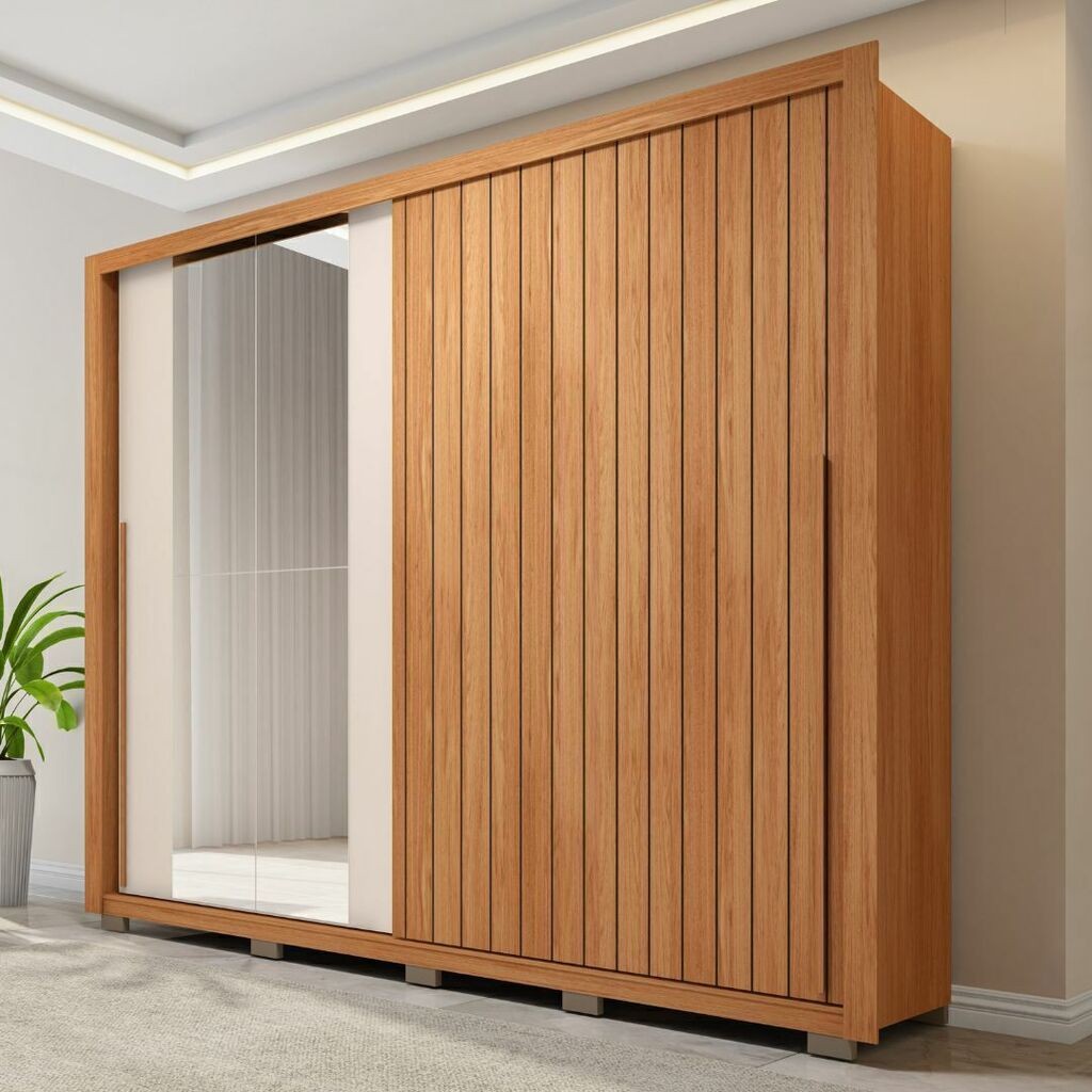 Guarda-Roupa Casal 100% MDF Moviment 2 Portas 4 Gavetas com Espelho Freijó/Off White - Caemmun Guarda-Roupa Casal 100% MDF Moviment 2 Portas 4 Gavetas com Espelho Freijó/Off White - Caemmun