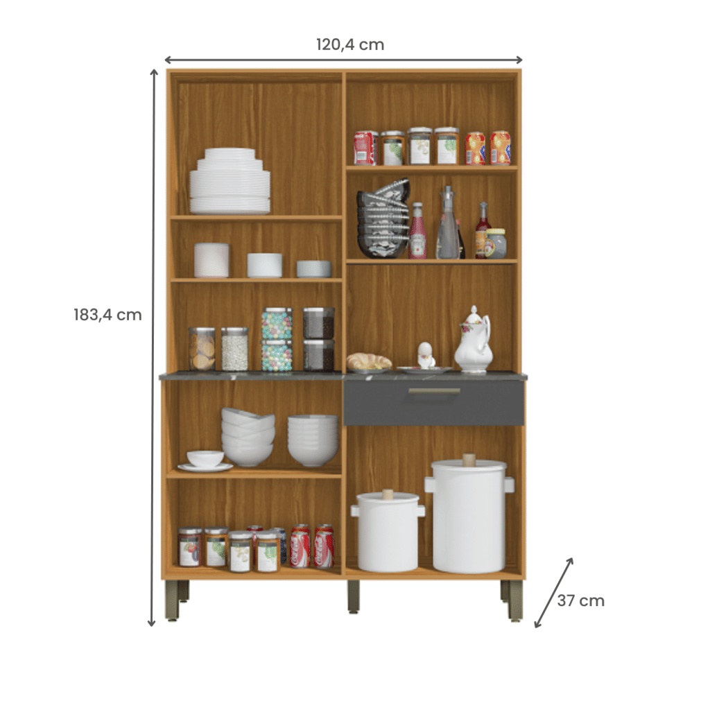 Armário de Cozinha Kit 8 Portas 1 Gaveta em MDF Ronipa Tannat Amendoa/Branco Armário de Cozinha Kit 8 Portas 1 Gaveta em MDF Ronipa Tannat Amendoa/Branco