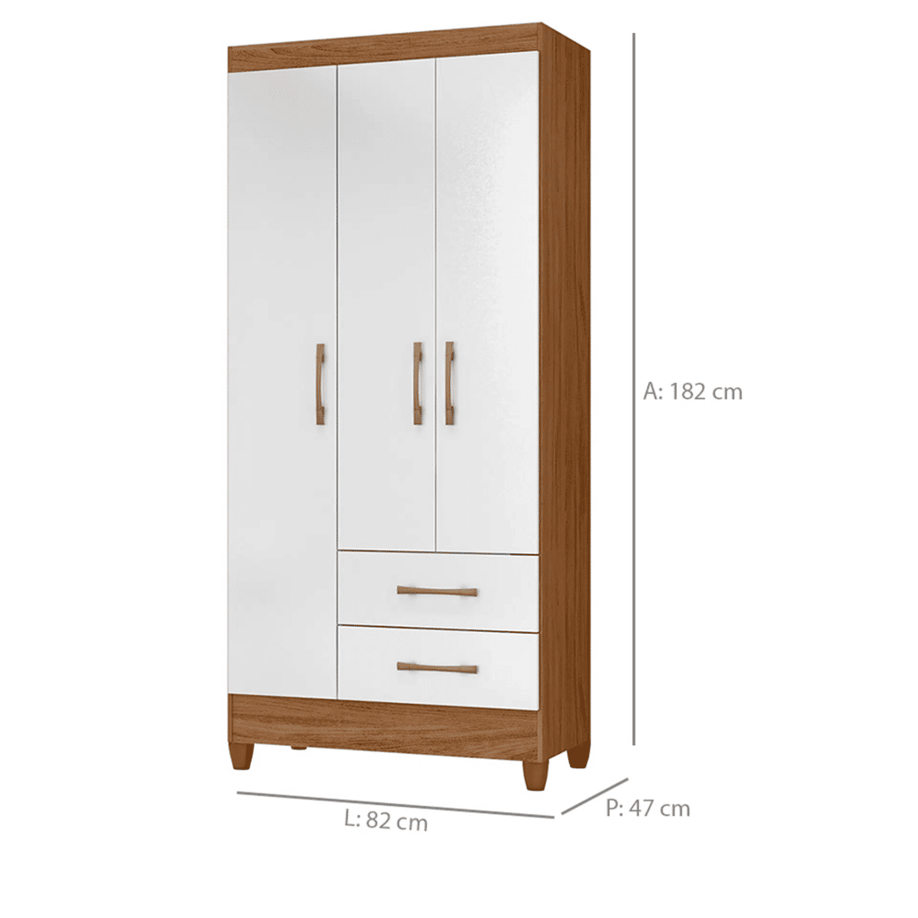 Guarda-Roupa Solteiro 3 Portas 2 Gavetas Lima Naturale/Branco - Moval Guarda-Roupa Solteiro 3 Portas 2 Gavetas Lima Naturale/Branco - Moval