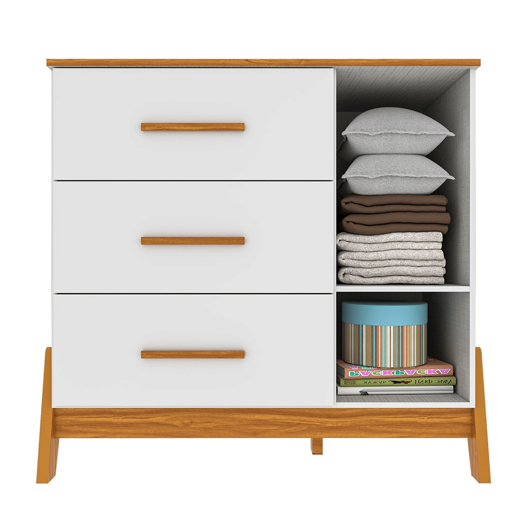Cômoda Guti 100% MDF, 1 Porta, 3 Gavetas Branco/Amendoa - Peroba Cômoda Guti 100% MDF, 1 Porta, 3 Gavetas Branco/Amendoa - Peroba