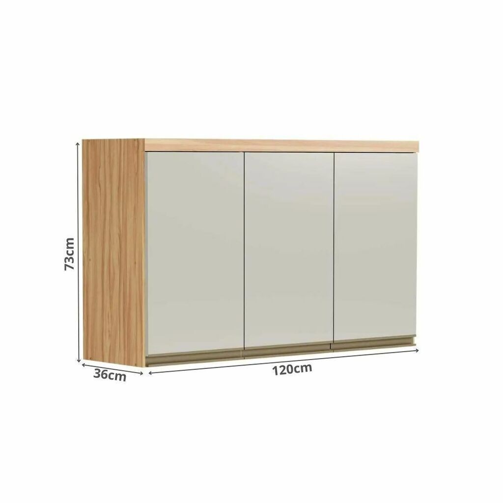 Armário Aéreo P/ Cozinha Chardonnay 3 Portas 120cm Amendoa/off White - Ronipa Armário Aéreo P/ Cozinha Chardonnay 3 Portas 120cm Amendoa/off White - Ronipa