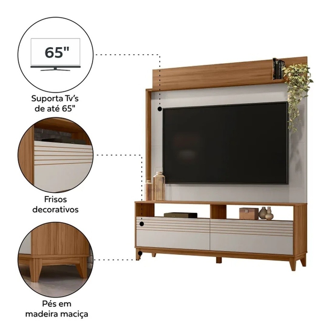 Estante Home Para Tv Até 65 Polegadas NT1300 Freijo/Off White Notável Móveis Estante Home Para Tv Até 65 Polegadas NT1300 Freijo/Off White Notável Móveis