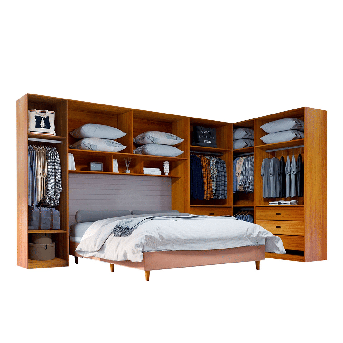 Guarda-Roupa Casal Modulado Tivoli 5 Peças 100% MDF, Natural/Bege - Bom Pastor