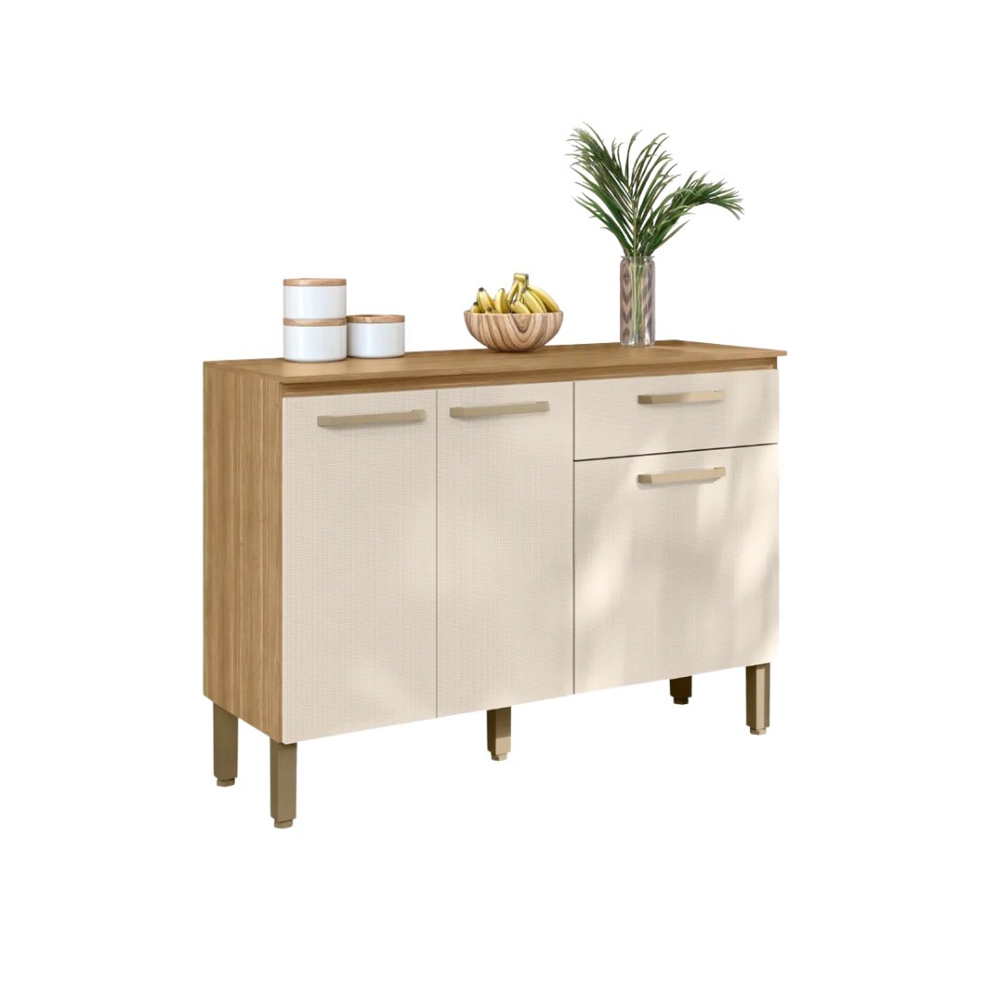 Balcão de Cozinha com Tampo 3 Portas 1 Gaveta 120cm Paraná Versalhes Freijó/Soft