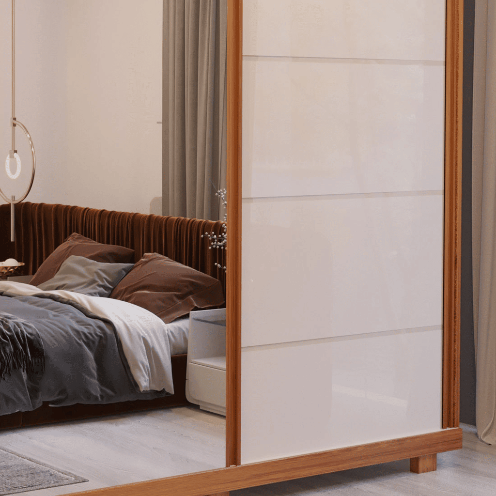 Guarda-Roupa Anna Euro 100% MDF, com Espelho, 3 portas de correr, Nature/Off White - Bom Pastor