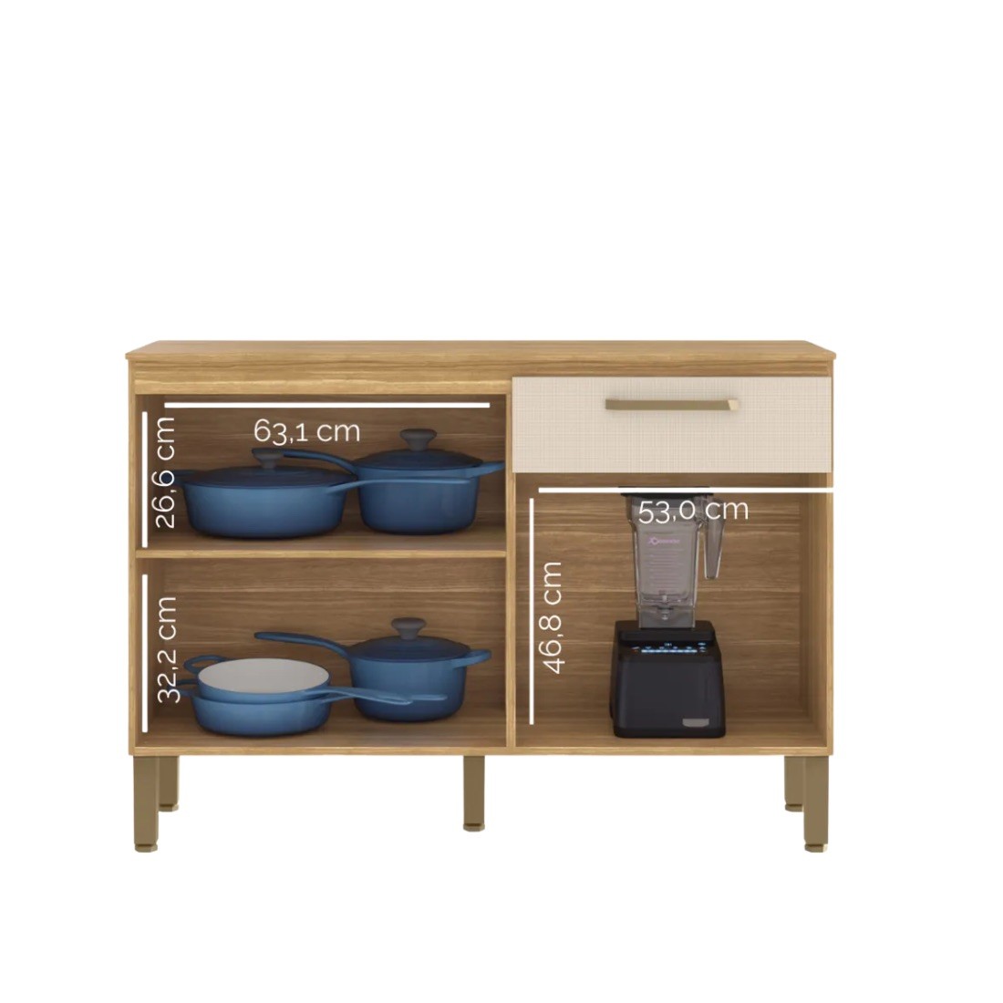 Balcão de Cozinha com Tampo 3 Portas 1 Gaveta 120cm Paraná Versalhes Freijó/Soft