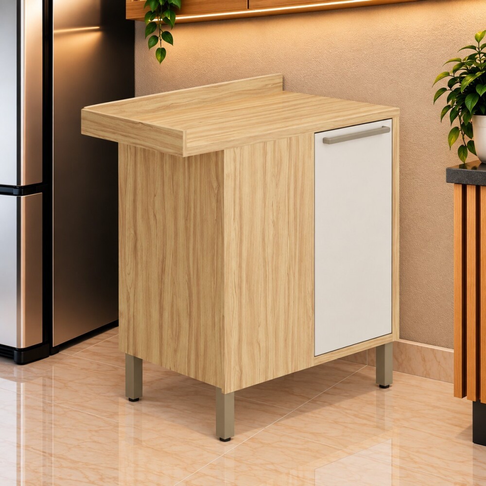 Balcão Ronipa Canto 1 Porta Abrir Syrah 88cm Amêndoa/Branco