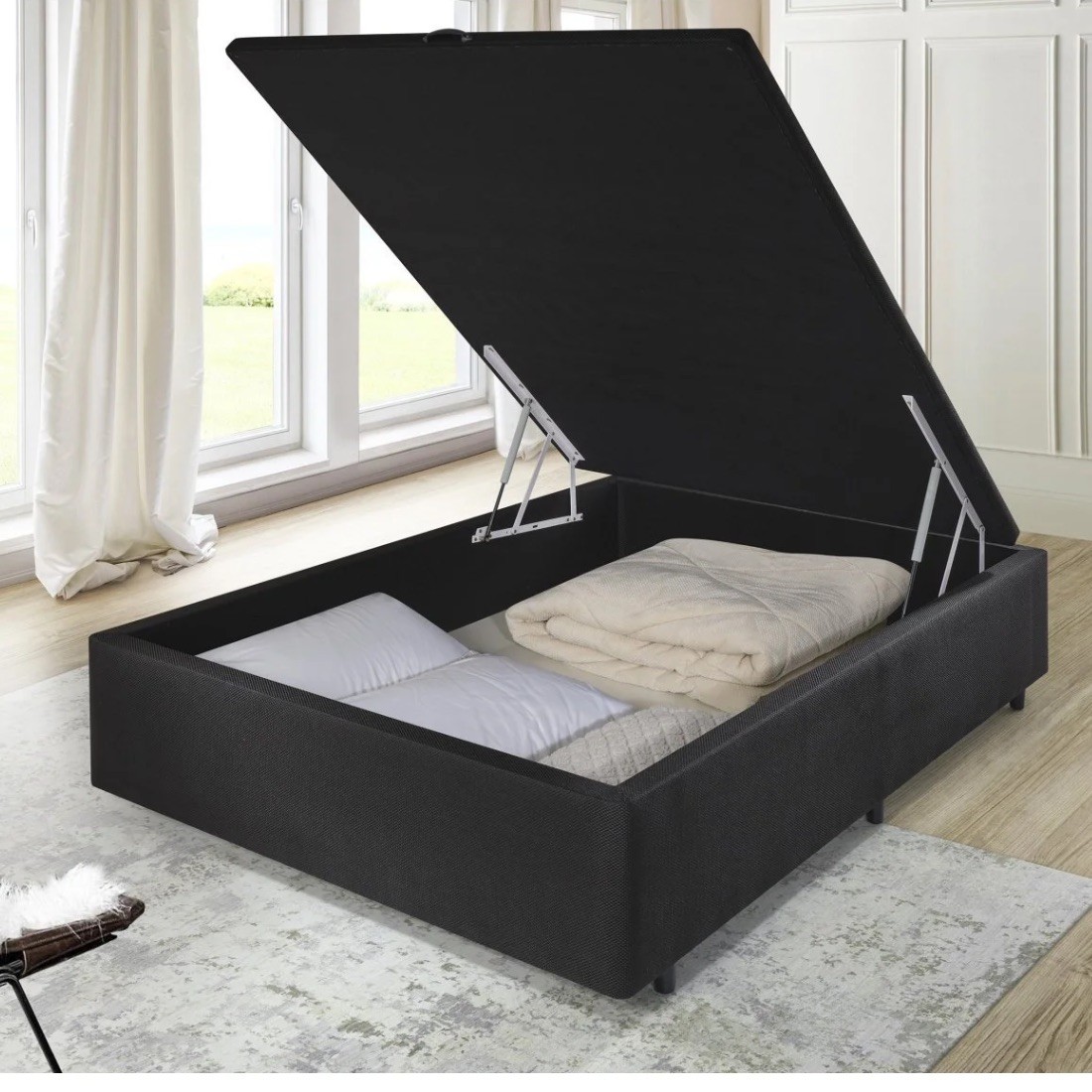 Base Box Baú 138X188X40 Corino Preto Ortolike Base Box Baú 138X188X40 Corino Preto Ortolike