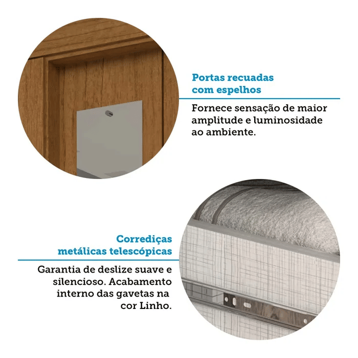 Guarda-Roupa com Espelho Debora 4 Portas 100% MDF Cinamomo - ACP Móveis Guarda-Roupa com Espelho Debora 4 Portas 100% MDF Cinamomo - ACP Móveis
