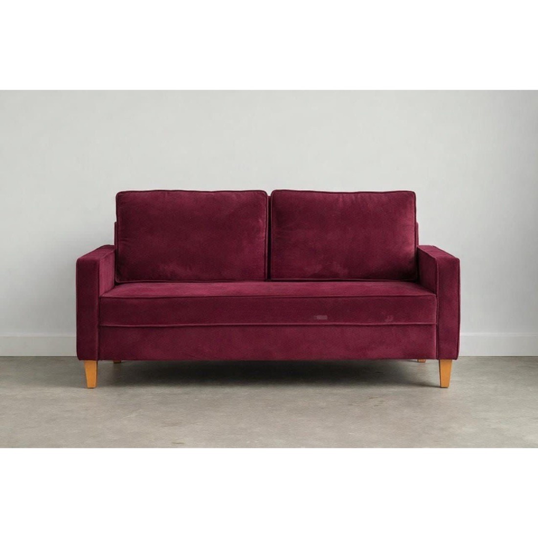 Sofá Chanel 3 Lugares com pés em Madeira de Eucalipto, Vinho - Malu Estofados Sofá Chanel 3 Lugares com pés em Madeira de Eucalipto, Vinho - Malu Estofados