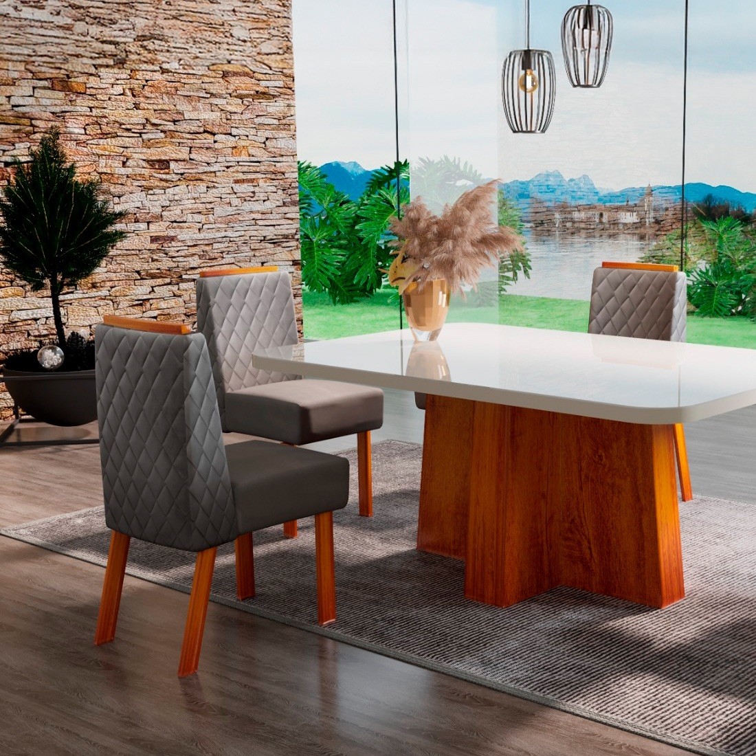 Conjunto Mesa Space 120x80 Tampo de Vidro com 04 cadeiras Fly Luxo NAT2028L - Bom Pastor Conjunto Mesa Space 120x80 Tampo de Vidro com 04 cadeiras Fly Luxo NAT2028L - Bom Pastor